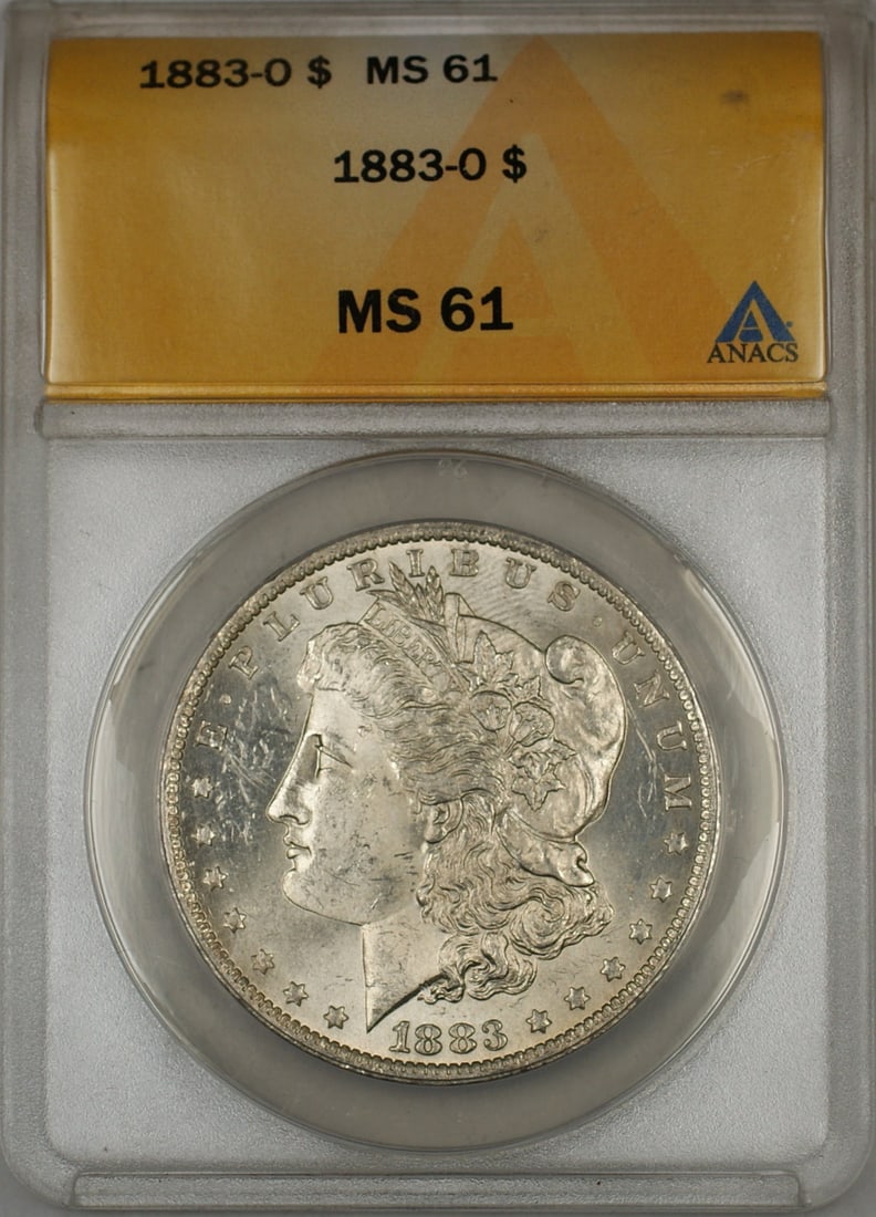 1883-O Morgan Silver Dollar ANACS MS 61 Uncirculated Silver Coin: 1883-O Morgan Silver Dollar ANACS MS 61 Uncirculated Silver Coin This 1883-O Morgan Silver Dollar is a remarkable piece, graded MS 61 by ANACS. Featuring a stunning uncirculated condition, this coin w