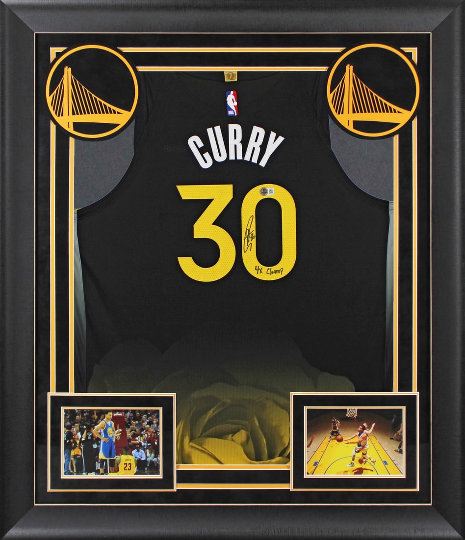 Stephen Curry Signed Black Nike Rose City Jersey 4x Champ BAS Framed (1 of 2)
