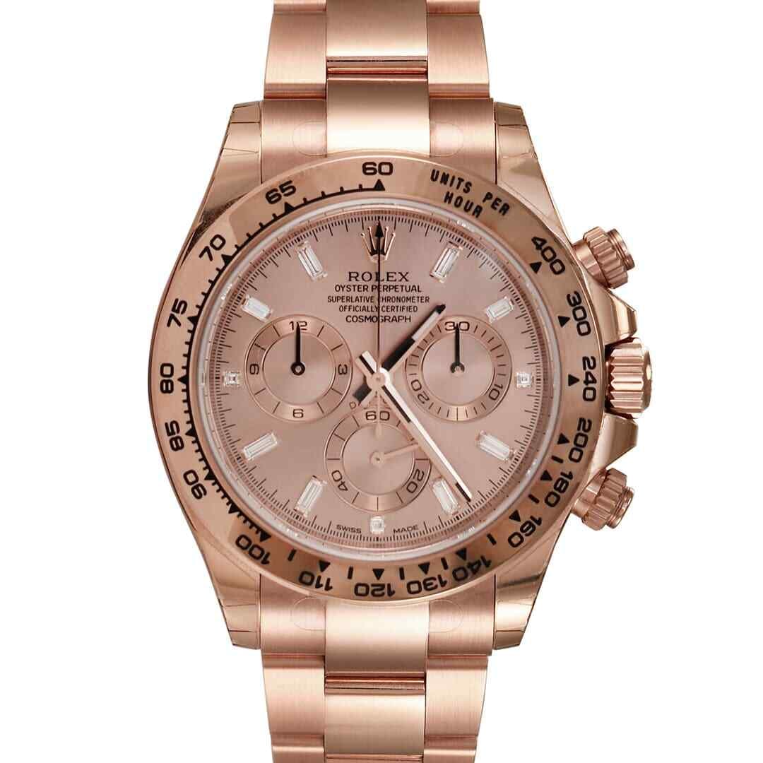 Rolex Cosmograph Daytona 18K Rose Gold 116505 Factory Diamond Pink Dial Luxury Sport Watch: Rolex Cosmograph Daytona 18K Rose Gold 116505 Factory Diamond Pink Dial Luxury Sport Watch Presenting the exquisite Rolex Cosmograph Daytona, crafted in luxurious 18K rose gold. This model features a