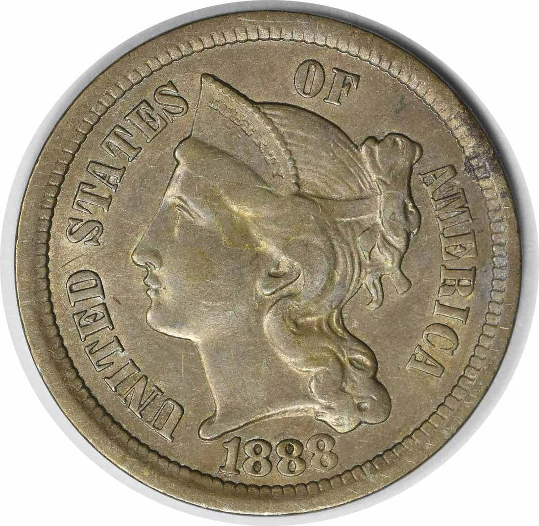1888 Three Cent Nickel Uncirculated KM 95 Nickel Coin (1 of 2)