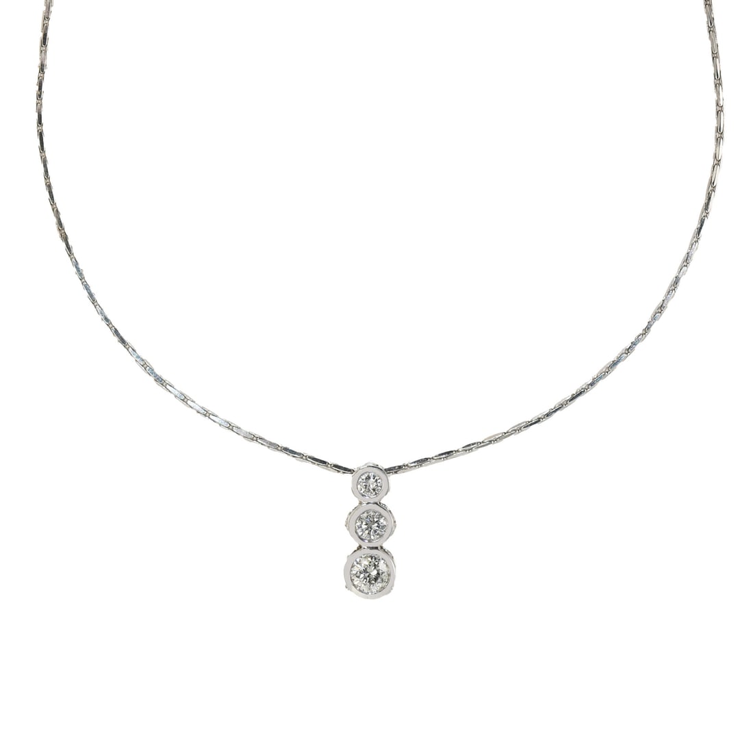 14K White Gold Three-Stone Diamond Necklace 0.85ctw Elegant Pendant (1 of 7)