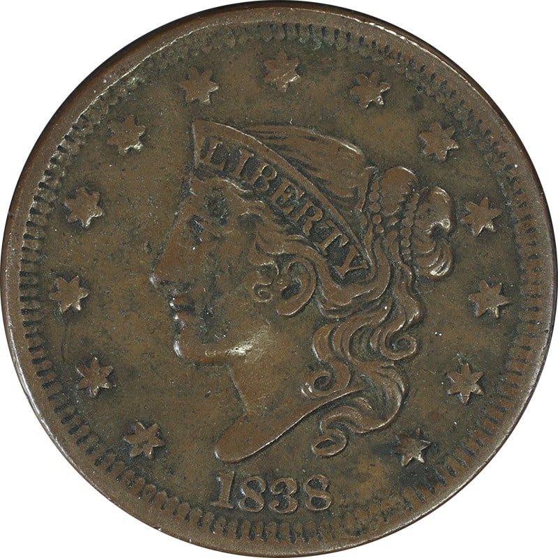 1838 Large Cent Copper Uncertified Circulated Coin (1 of 2)
