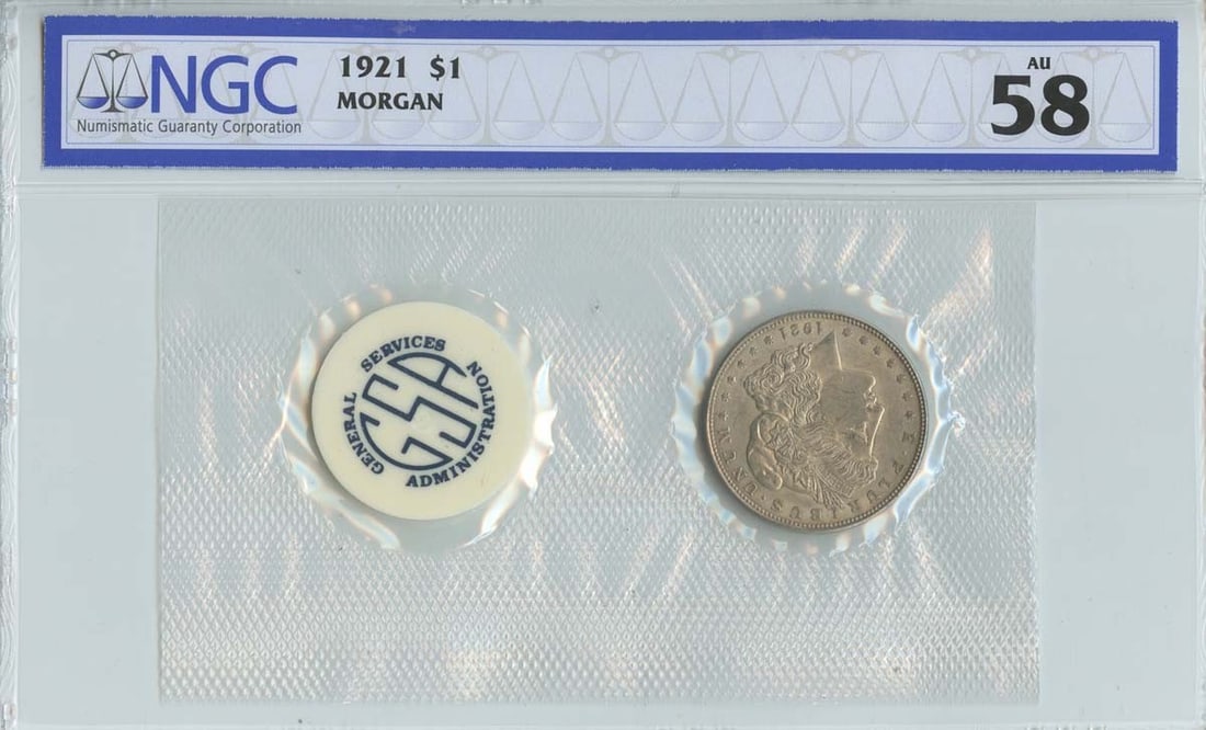 1921 NGC AU58 Morgan Dollar Coin Philadelphia Mint (1 of 2)