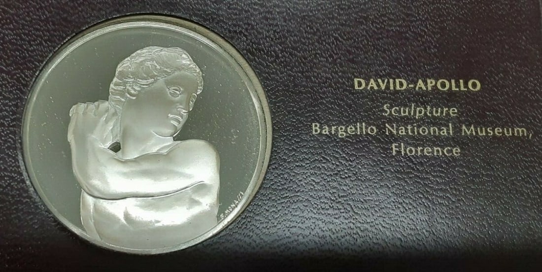 Franklin Mint Genius of Michelangelo .925 Silver Medal David Apollo (1 of 2)