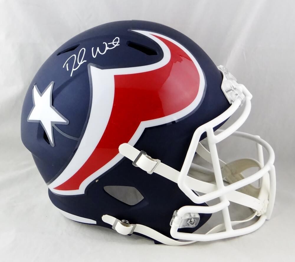 Deshaun Watson Autographed Houston Texans Full Size Helmet JSA Auth: Deshaun Watson Autographed Houston Texans Full Size Helmet JSA Auth This is an original Houston Texans full-size AMP Speed helmet, signed by player Deshaun Watson. The helmet is a must-have for any fo