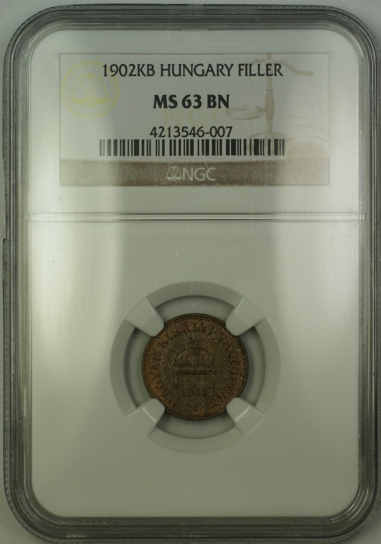 1902 Hungary 1 Filler Copper Coin NGC MS 63 Brown Patina (1 of 2)