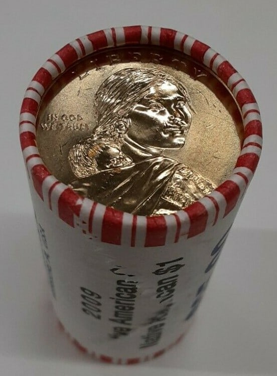 2009 Uncertified Roll of 25 Sacagawea Native American $1 Coins (1 of 3)