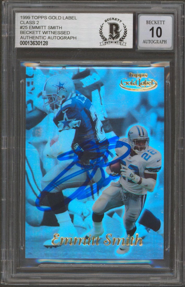 Emmitt Smith Signed 1999 Topps Gold Label Class 2 #25 Mint 10 BAS Slabbed Card (1 of 2)
