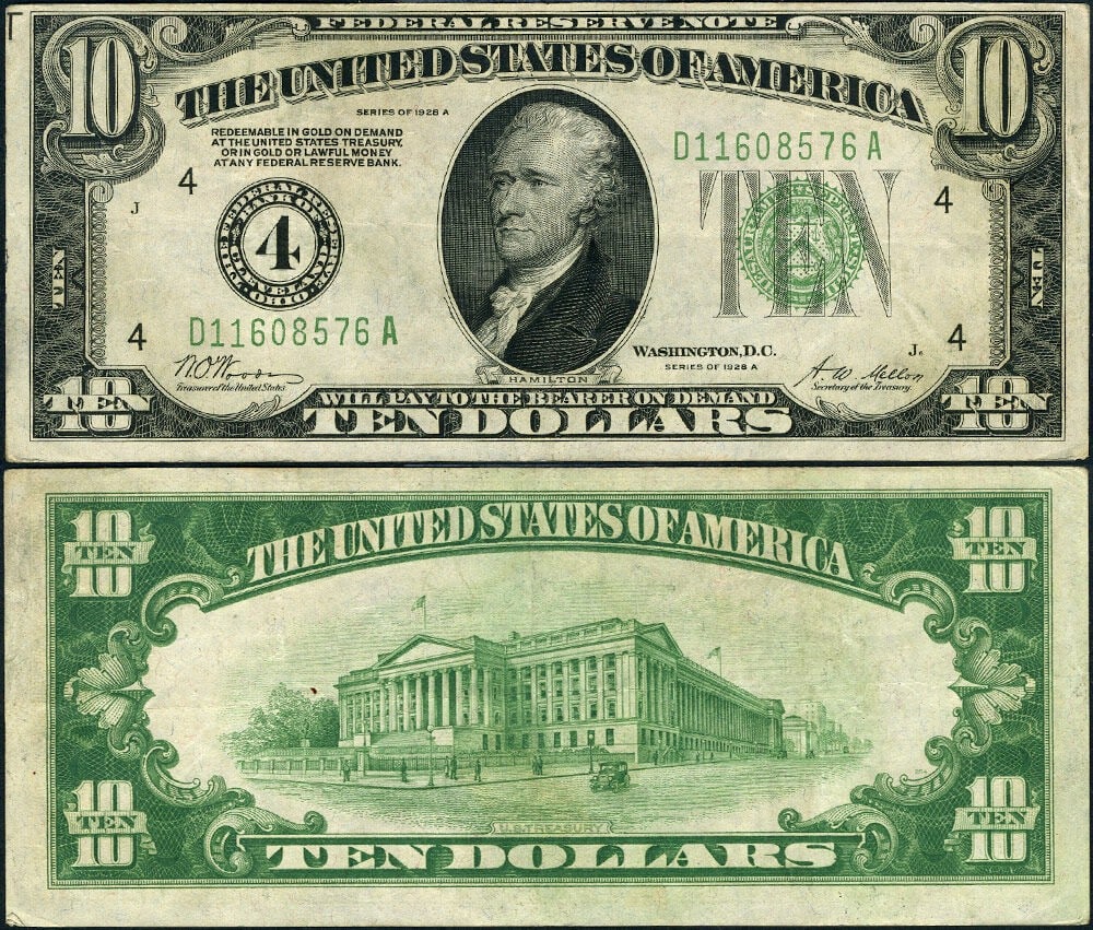 1928-A $10 Federal Reserve Note Cleveland D-A Block XF (1 of 3)