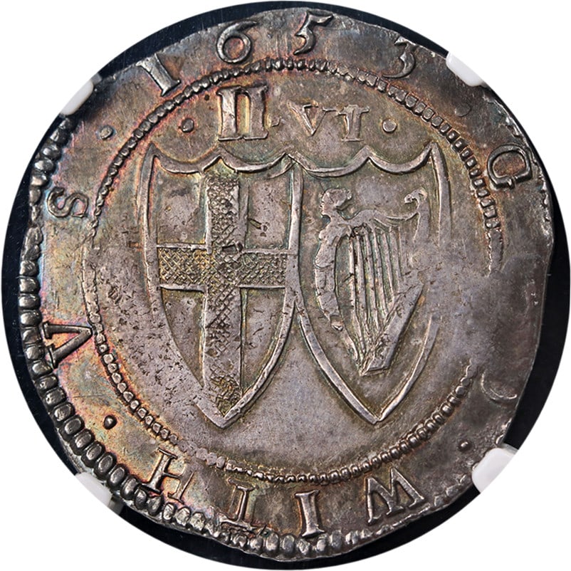 1653 England Half Crown ESC-431 NGC MS63 Silver Coin: 1653 England Half Crown ESC-431 NGC MS63 Silver Coin This 1653 England Half Crown, certified by NGC as MS63, showcases an impressive eye appeal and a remarkable strike. Its composition includes high-q