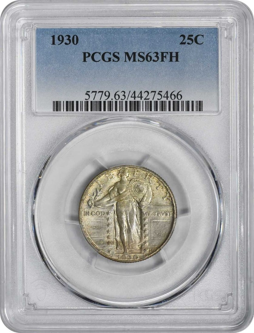 1930 Standing Liberty Quarter MS63FH PCGS 90% Silver Coin: 1930 Standing Liberty Quarter MS63FH PCGS 90% Silver Coin This 1930 Standing Liberty Silver Quarter features a stunning uncirculated condition, certified by PCGS with a grade of MS63. The coin was min
