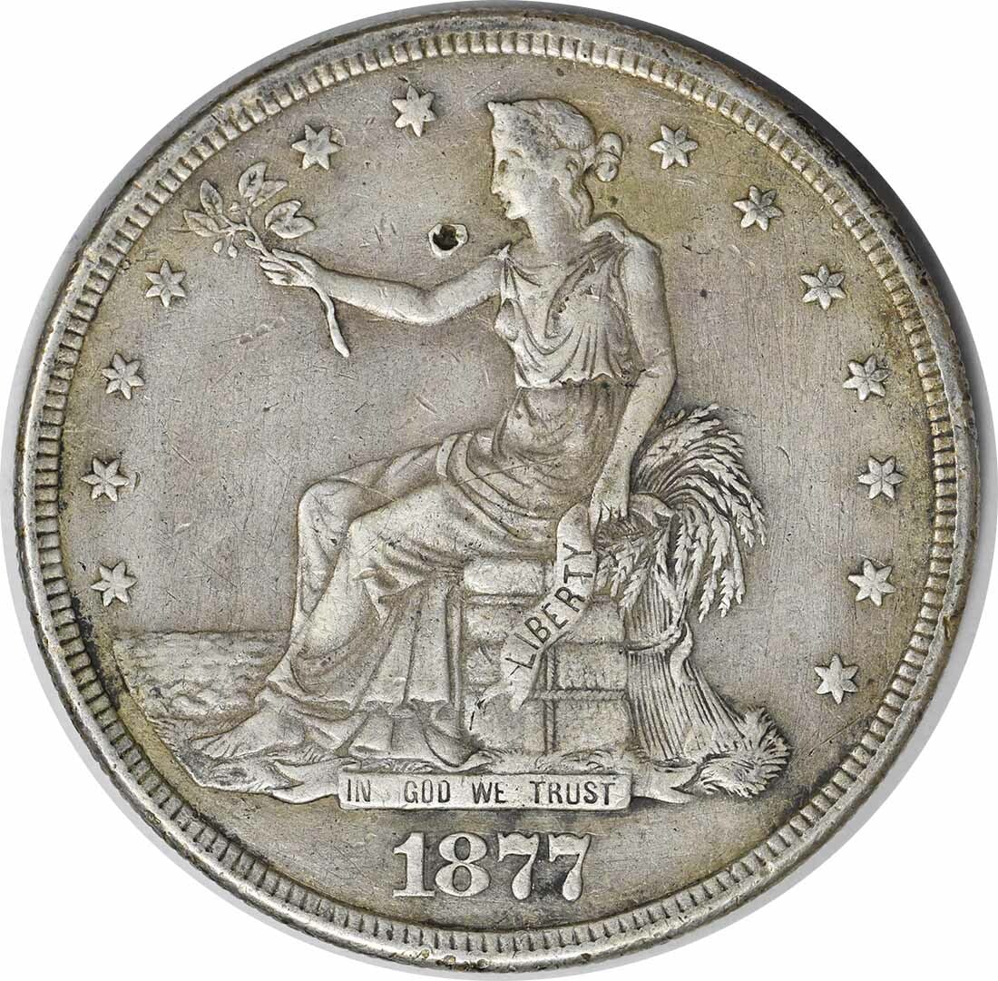 1877-S Trade Silver Dollar XF San Francisco Mint 90% Silver: 1877-S Trade Silver Dollar XF San Francisco Mint 90% Silver This 1877-S Trade Silver Dollar is an exceptional piece of numismatic history. Struck in San Francisco, this coin features a composition of