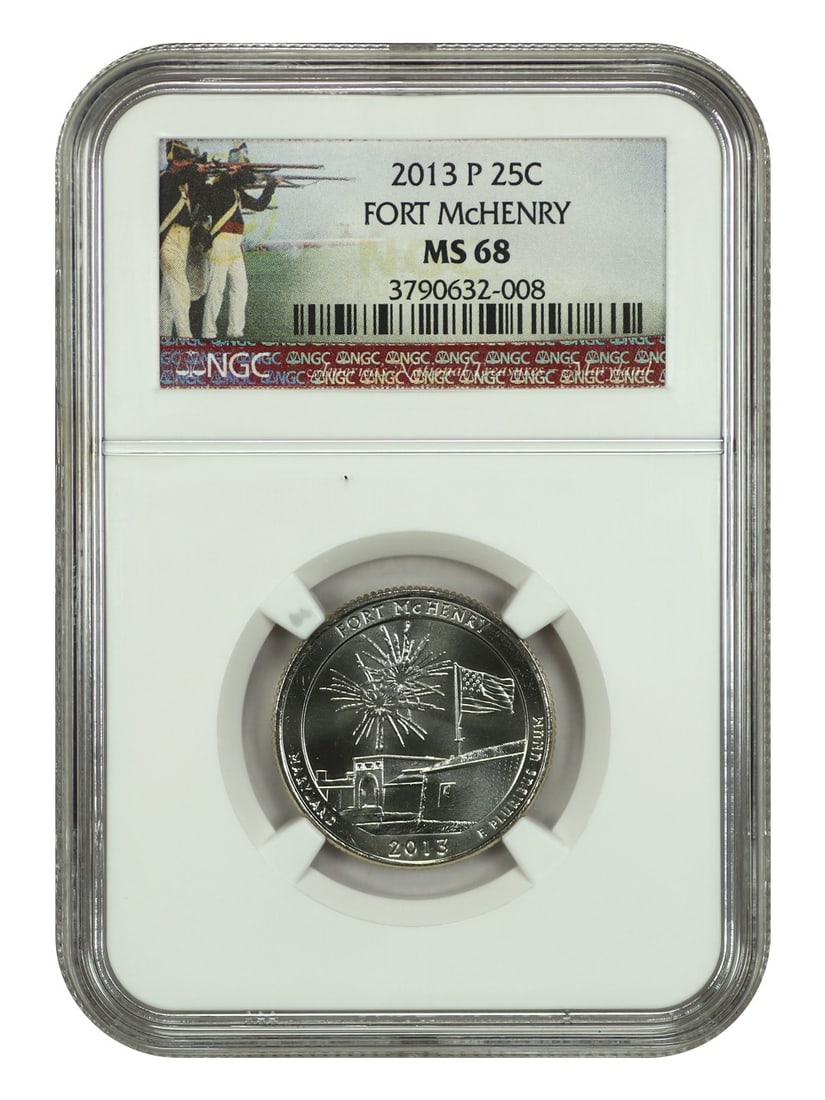 2013-P 25C Fort McHenry NGC MS68 Type 1 Uncirculated Coin: 2013-P 25C Fort McHenry NGC MS68 Type 1 Uncirculated Coin This 2013-P 25C Fort McHenry National Park coin, part of the Washington America the Beautiful Quarters series, is a stunning example of numism