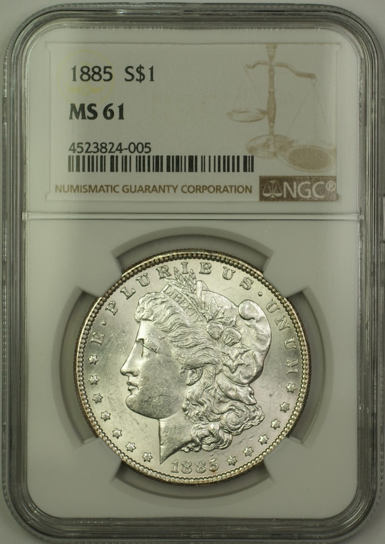 1885 Morgan Silver Dollar NGC MS 61 Uncirculated Silver Coin: 1885 Morgan Silver Dollar NGC MS 61 Uncirculated Silver Coin This 1885 Morgan Silver Dollar is a remarkable piece, showcasing the artistry of the iconic Morgan design. Graded MS 61 by NGC, this coin i