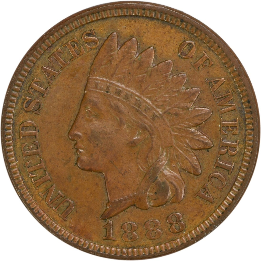 1888 Indian Head Cent BU Copper KM 90a Uncertified: 1888 Indian Head Cent BU Copper KM 90a Uncertified This 1888 Indian Cent is a beautiful example of American numismatic history. Featuring the iconic Indian Head design, this coin is classified as Bril