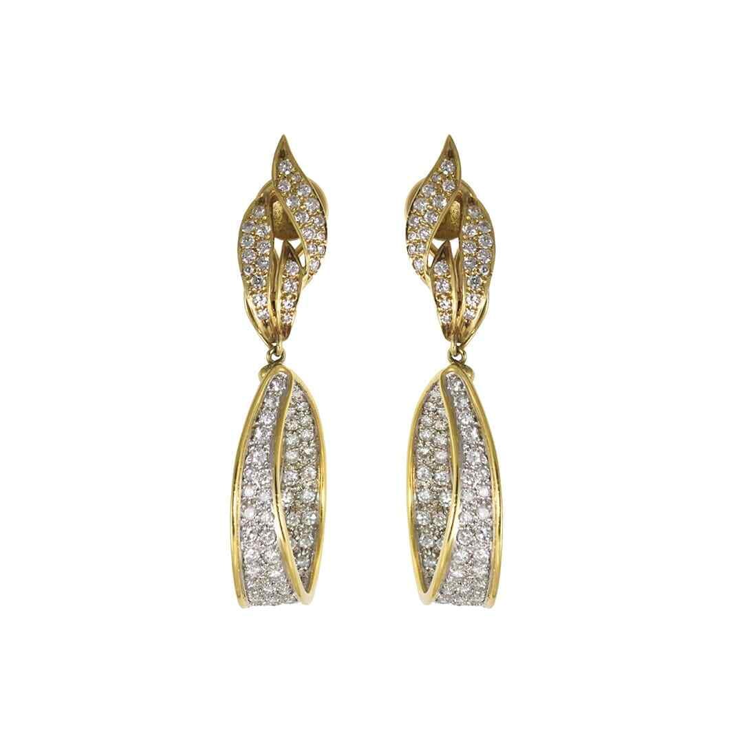 Elegant 18K Yellow Gold White Gold Diamond Dangle Earrings 3.00ct: Elegant 18K Yellow Gold White Gold Diamond Dangle Earrings 3.00ct Elevate your elegance with these stunning dangle earrings crafted from 18K yellow gold and white gold. Featuring a total diamond weigh