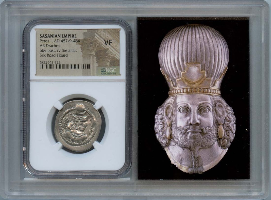 Peroz I Sasanian Empire AR Drachm NGC VF20 Certified Coin: Peroz I Sasanian Empire AR Drachm NGC VF20 Certified Coin This Sasanian Empire AR Drachm features Peroz I, dated AD 457/9-484. The coin is certified by NGC with a grade of VF20, ensuring its quality a