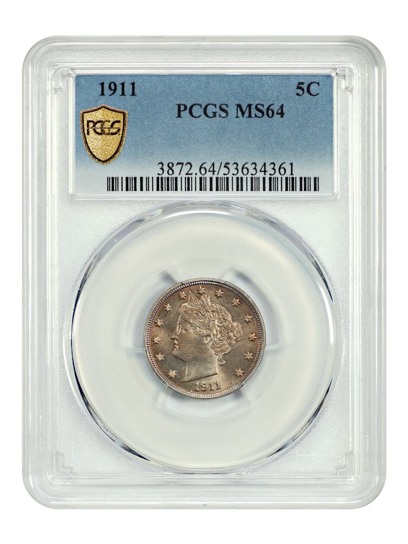 1911 Liberty Nickel 5C PCGS MS64 Uncirculated: 1911 Liberty Nickel 5C PCGS MS64 Uncirculated This 1911 Liberty Nickel is graded MS64 by PCGS, ensuring its exceptional quality. With a denomination of 5 cents, this uncirculated coin features a strik