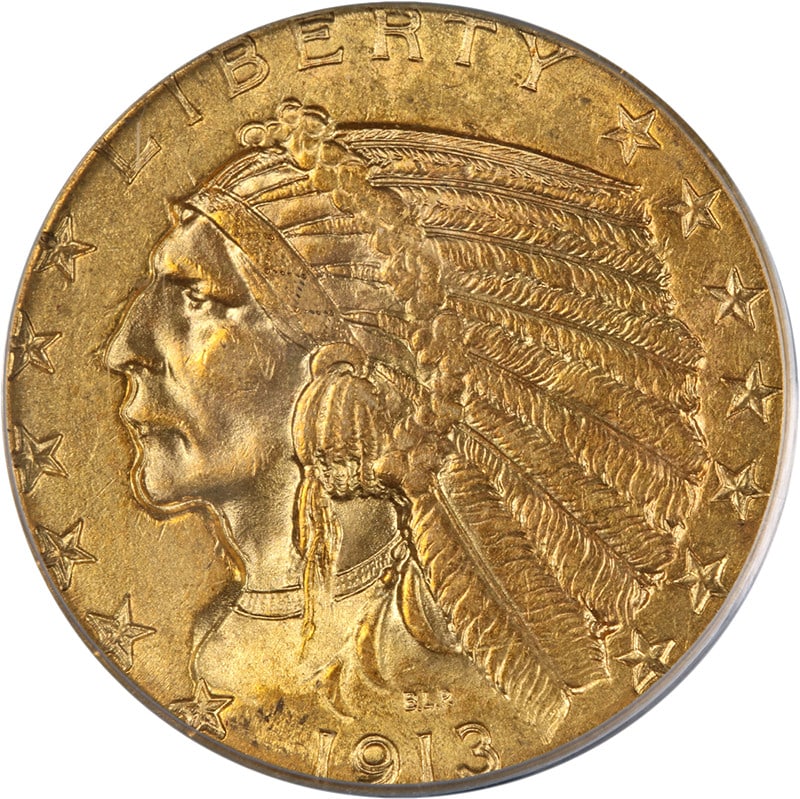 1913-P Indian Gold $5 Coin PCGS MS63 Strong Strike Great Eye Appeal: 1913-P Indian Gold $5 Coin PCGS MS63 Strong Strike Great Eye Appeal This stunning 1913-P Indian Gold $5 coin is certified by PCGS with a grade of MS63, showcasing exceptional eye appeal. The coin feat