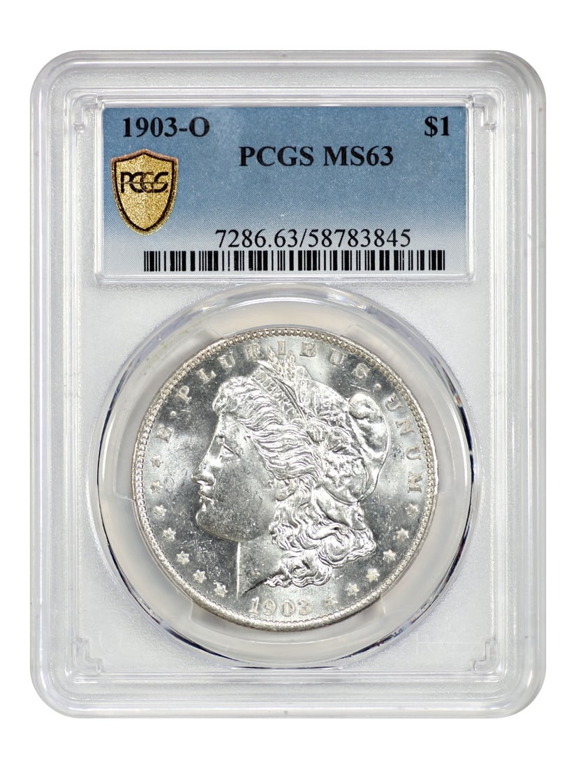 1903-O Morgan Dollar $1 PCGS MS63 Low Mintage Coin: 1903-O Morgan Dollar $1 PCGS MS63 Low Mintage Coin This 1903-O Morgan Dollar is a must-have for collectors, featuring a low mintage date and a striking uncirculated condition. Graded MS63 by PCGS, thi