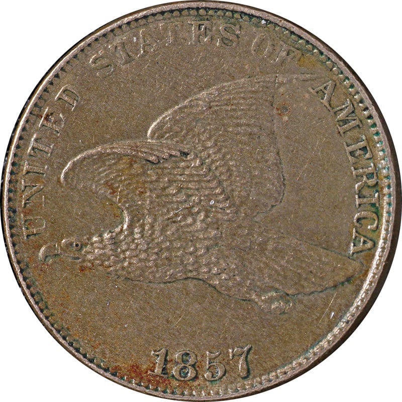 1857 Flying Eagle Cent Choice AU/BU Superb Eye Appeal Copper Coin: 1857 Flying Eagle Cent Choice AU/BU Superb Eye Appeal Copper Coin This 1857 Flying Eagle Cent showcases superb eye appeal, characterized by its attractive luster and strong strike. It features outstan