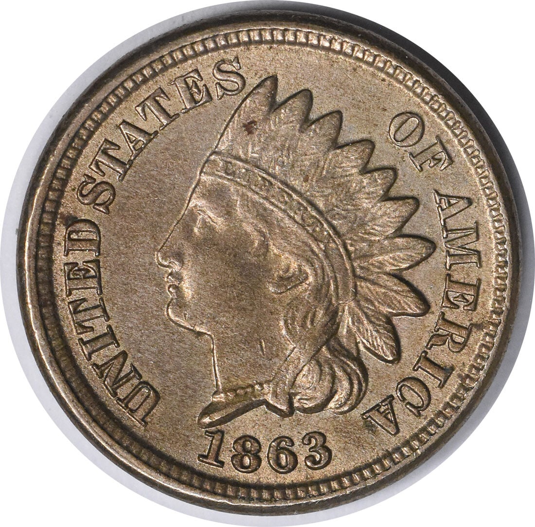 1863 Indian Head Cent Choice BU Shattered Reverse Uncertified: 1863 Indian Head Cent Choice BU Shattered Reverse Uncertified This 1863 Indian Cent features a stunning Choice Uncirculated grade. Struck from copper, this coin boasts a unique shattered reverse desig