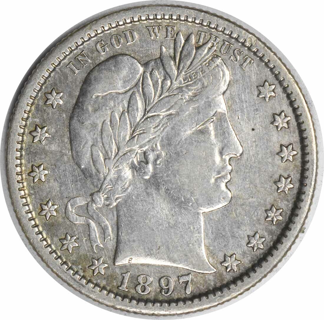 1897-S Barber Silver Quarter 25C Uncertified XF San Francisco Mint: 1897-S Barber Silver Quarter 25C Uncertified XF San Francisco Mint This 1897-S Barber Silver Quarter is a remarkable piece of numismatic history, featuring a design by Charles E. Barber. It is circula