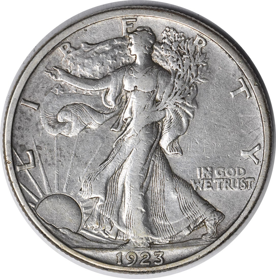1923-S Walking Liberty Silver Half Dollar 50C Uncertified XF: 1923-S Walking Liberty Silver Half Dollar 50C Uncertified XF This 1923-S Walking Liberty Silver Half Dollar showcases a striking design by Adolph Alexander Weinman. This coin, minted in San Francisco,