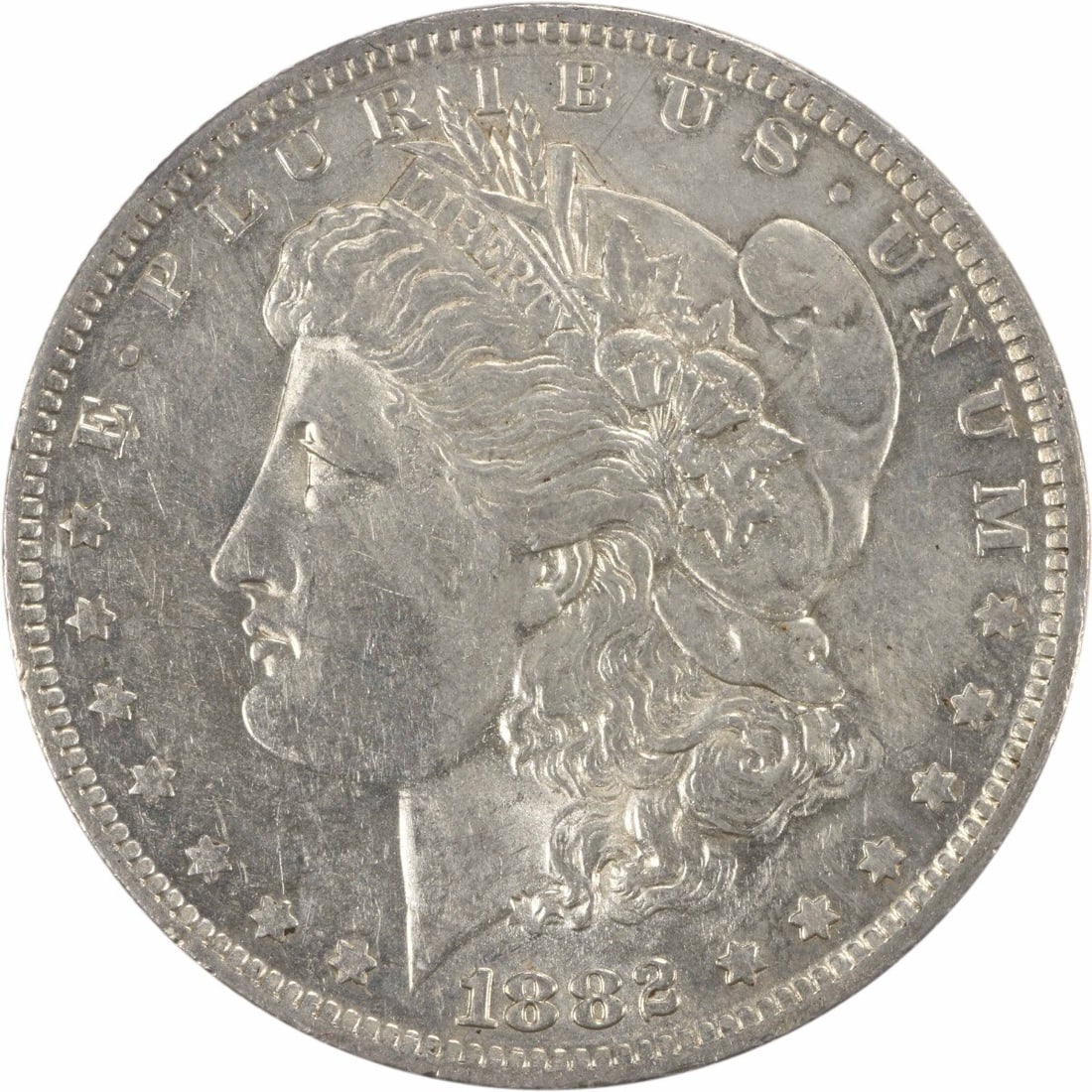 1882-O Morgan Silver Dollar VAM 4 AU Uncertified Coin: 1882-O Morgan Silver Dollar VAM 4 AU Uncertified Coin This 1882-O/S VAM 4 Morgan Silver Dollar is a notable collectible, showcasing an AU (About Uncirculated) grade. The coin is made of silver and is