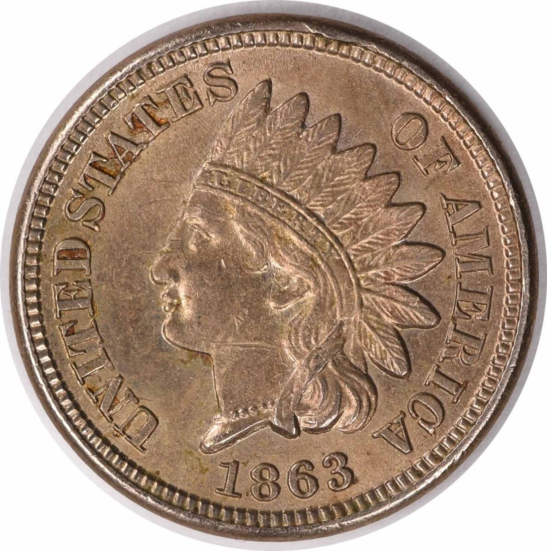 1863 Indian Head Cent BU Uncertified Copper Coin: 1863 Indian Head Cent BU Uncertified Copper Coin This 1863 Indian Cent features a beautiful uncirculated finish, making it a great addition to any collection. This coin, recognized for its iconic Indi