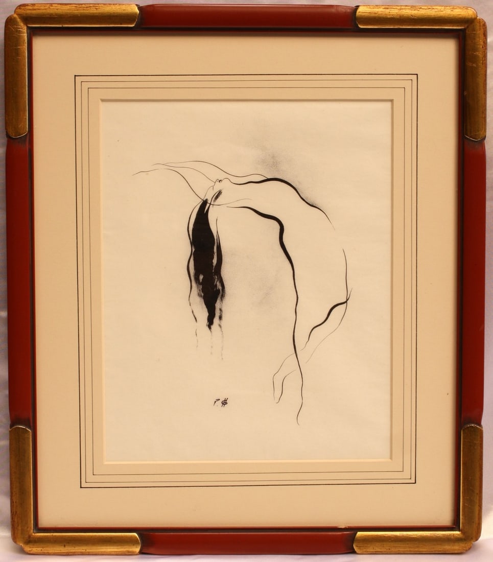Framed Ink Nude Drawing by Paul Gerard 1950s French Artist: Framed Ink Nude Drawing by Paul Gerard 1950s French Artist This exquisite French nude ink drawing by listed artist Paul Gerard showcases a stunning depiction of the human form. Created between 1950 an