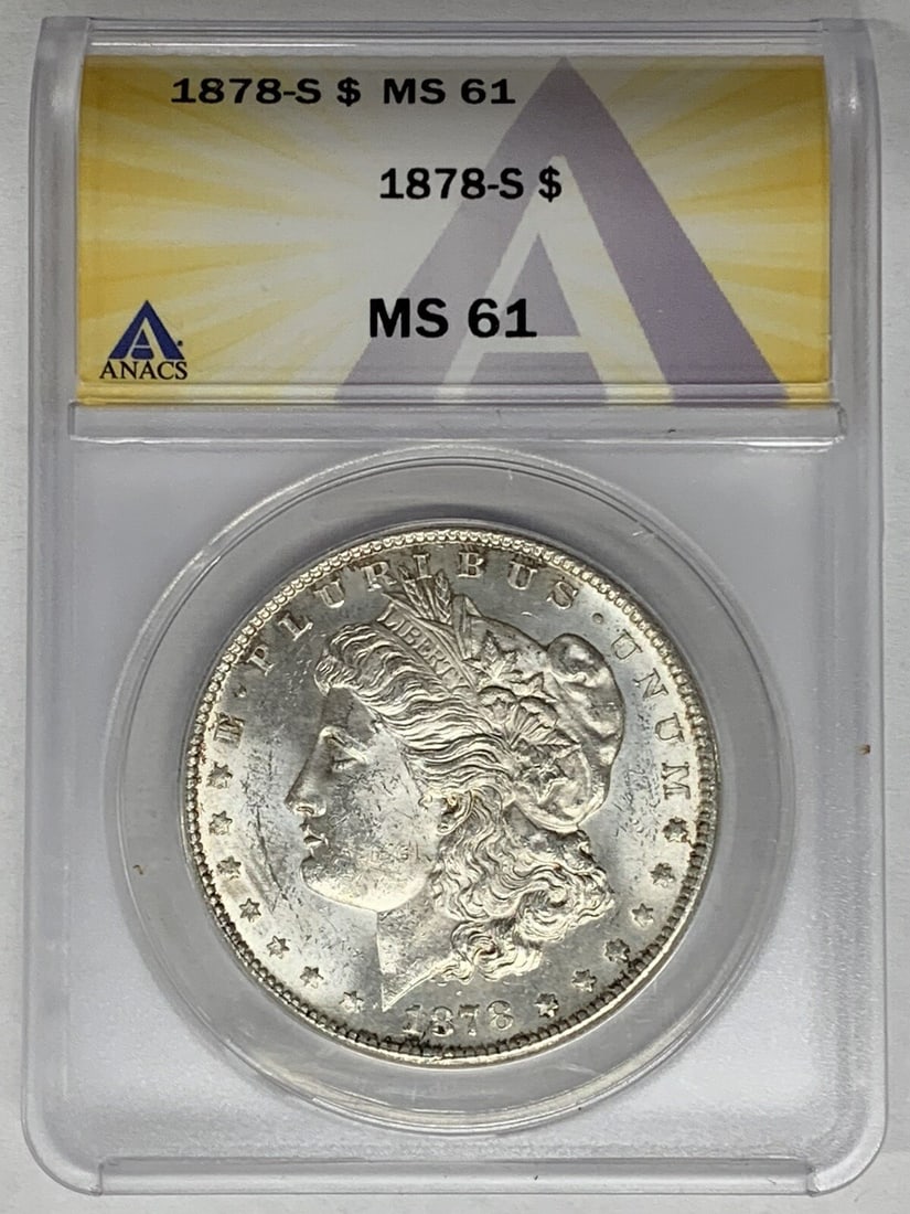 1878-S Morgan Silver Dollar Coin ANACS MS 61 Uncirculated (1 of 2)