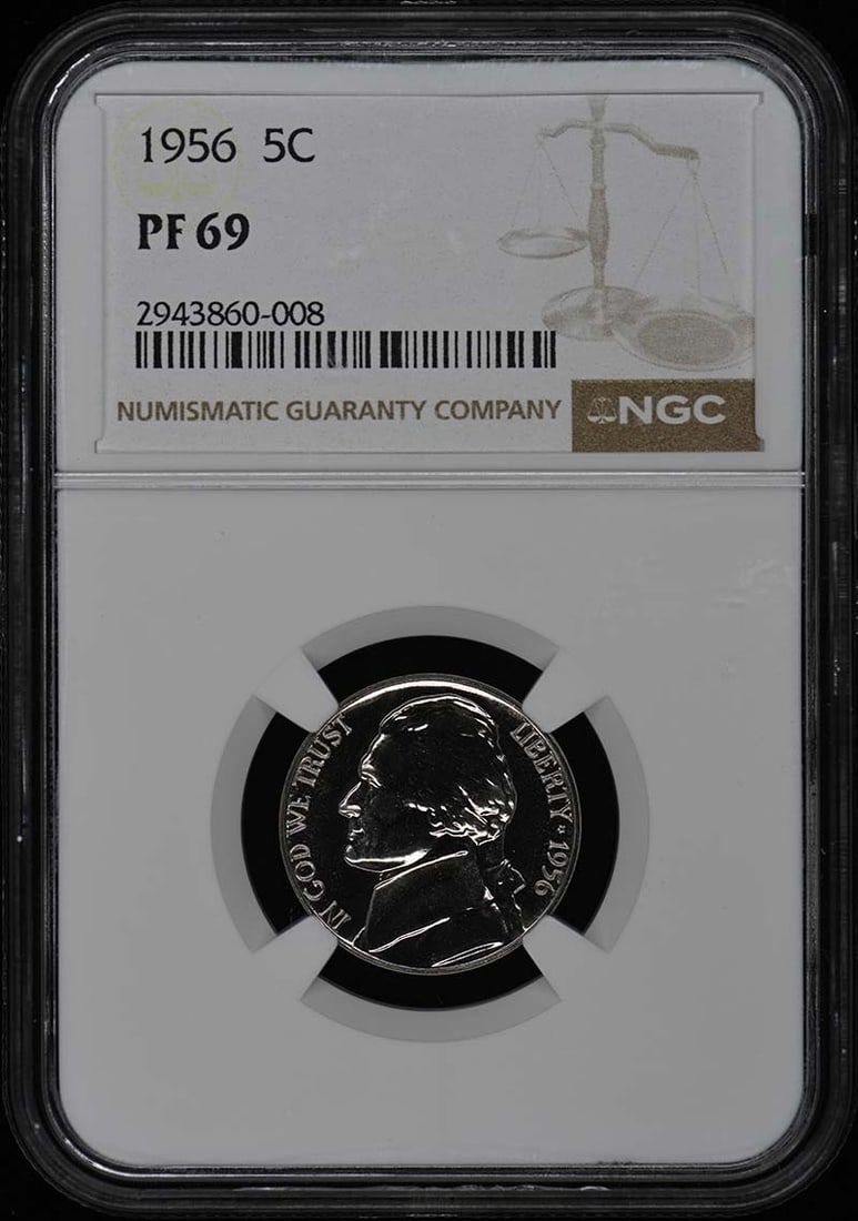1956 Jefferson Nickel PR69 NGC Proof Philadelphia: 1956 Jefferson Nickel PR69 NGC Proof Philadelphia This 1956 Jefferson Nickel is a stunning representation of American coinage, certified by NGC with a grade of PR69, indicating its exceptional proof q