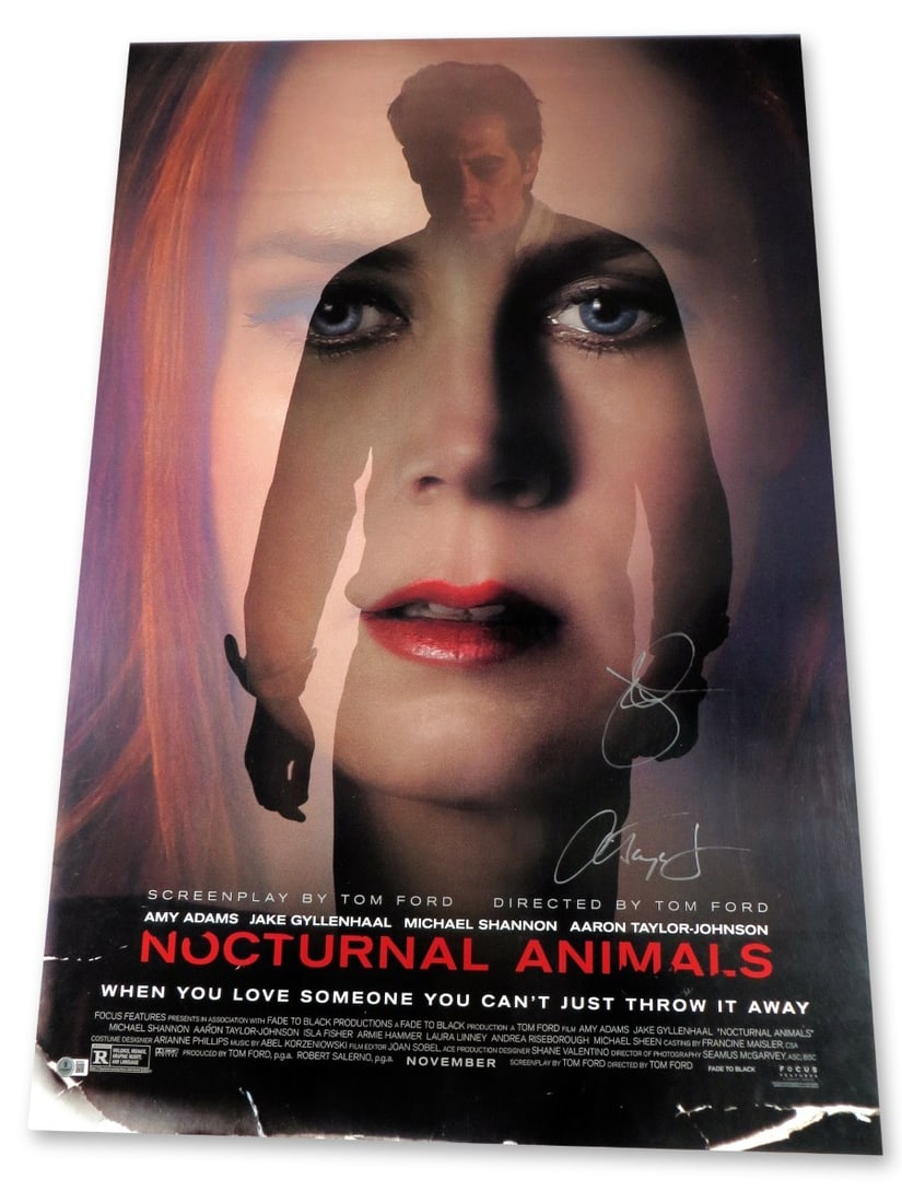 Jake Gyllenhaal Aaron Taylor-Johnson Autographed 27x40 Nocturnal Poster Beckett Authenticated (1 of 2)