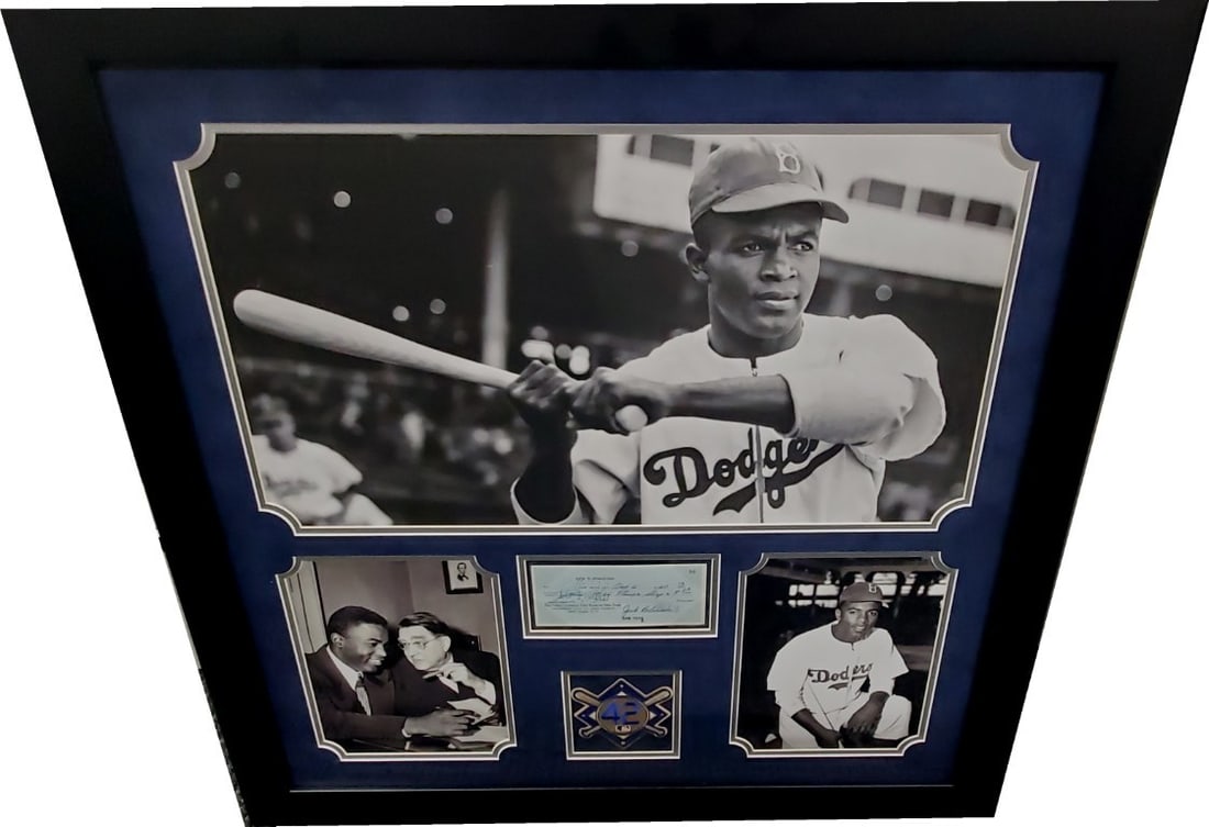 Jackie Robinson Autographed Check Custom Framed with Letter from Rachel Robinson (1 of 4)