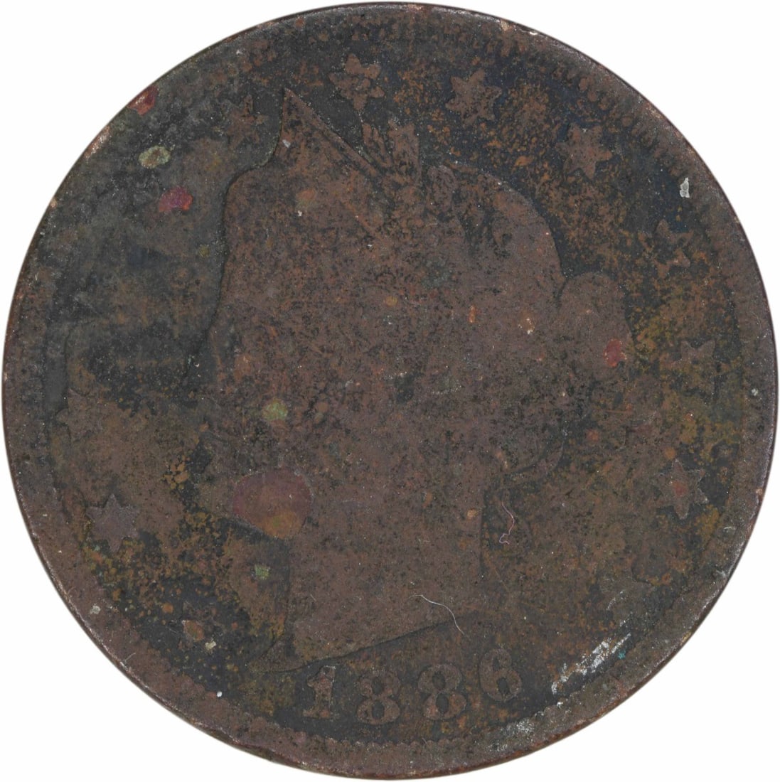 1886 Liberty Nickel 5C AG Uncertified Philadelphia Mint: 1886 Liberty Nickel 5C AG Uncertified Philadelphia Mint This 1886 Liberty Nickel is a remarkable collectible coin from the United States, featuring the iconic design by Charles E. Barber. It has been