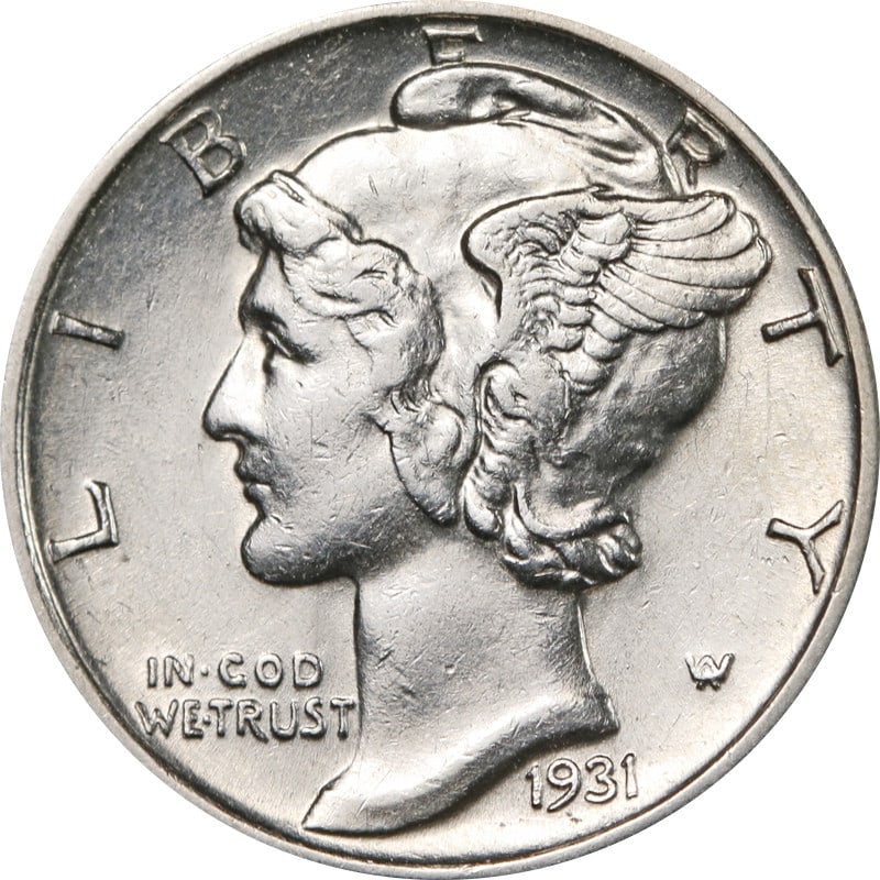 1931-S Mercury Dime Silver Coin Circulated 0.9 Fineness (1 of 2)