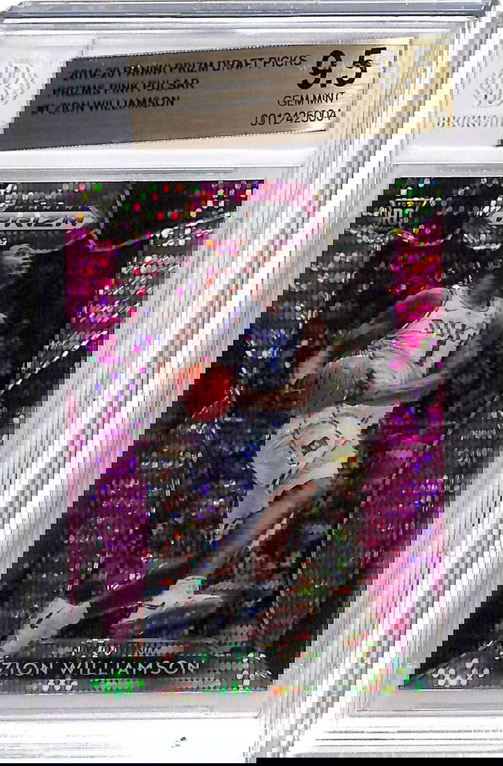 Zion Williamson 2019-20 Prizm Draft Picks #1 Pink Pulsar BGS 9.5 Card: Zion Williamson 2019-20 Prizm Draft Picks #1 Pink Pulsar BGS 9.5 Card This is a 2019-20 Prizm Draft Picks Pink Pulsar card featuring Zion Williamson, graded 9.5 by Beckett Grading Services (BGS). The