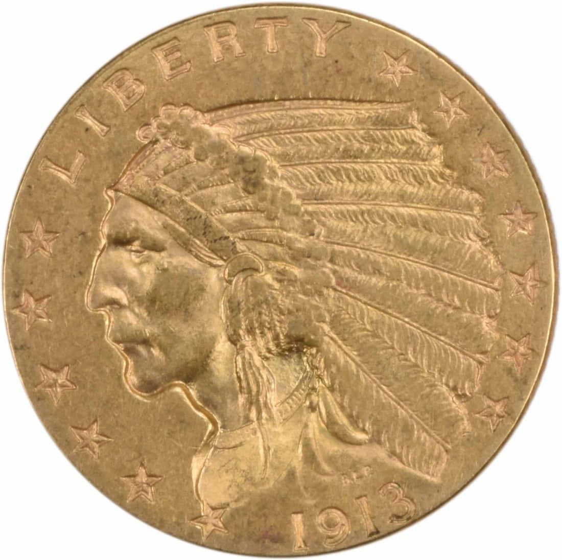 1913 $2.50 Gold Indian Coin by Bela Lyon Pratt Uncertified AU: 1913 $2.50 Gold Indian Coin by Bela Lyon Pratt Uncertified AU This 1913 $2.50 Gold Indian coin features a stunning design by Bela Lyon Pratt, showcasing the iconic Indian head. Struck in Philadelphia,