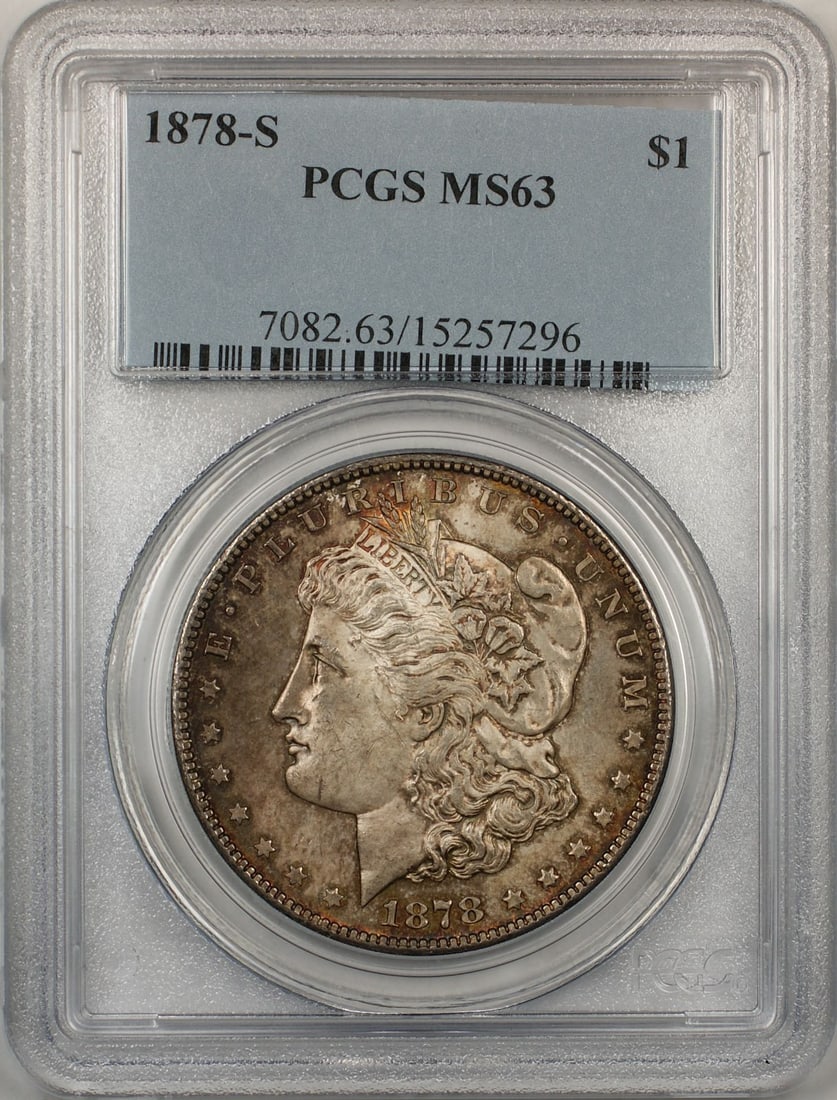 1878-S Morgan Silver Dollar Coin PCGS MS63 Uncirculated Silver: 1878-S Morgan Silver Dollar Coin PCGS MS63 Uncirculated Silver This 1878-S Morgan Silver Dollar Coin is a stunning piece, graded MS-63 by PCGS, ensuring its uncirculated condition. Struck at the San F