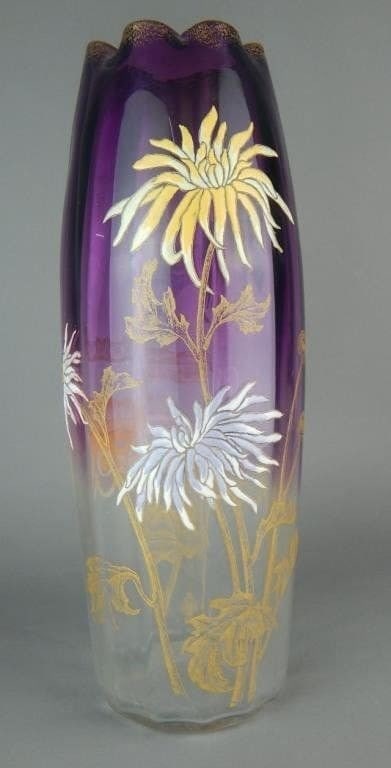 Mt. Joy Art Nouveau Amberina Glass Vase with Hand-Painted Blossoms (1 of 9)