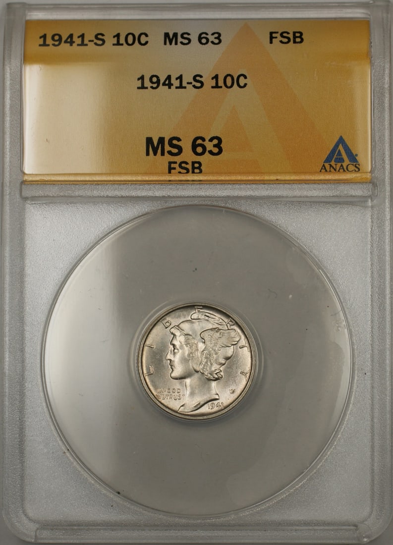 1941-S Silver Mercury Dime ANACS MS63 Full Split Bands (1 of 1)