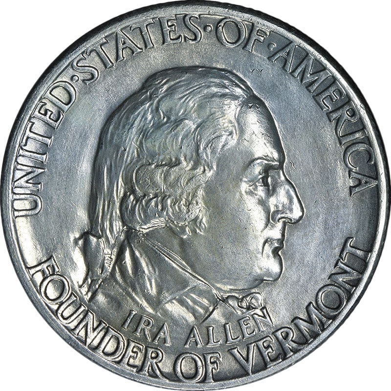 1927 Vermont Commemorative Half Dollar Silver Nice BU Details: 1927 Vermont Commemorative Half Dollar Silver Nice BU Details This 1927 Vermont Commemorative Half Dollar features a nice eye appeal with a touch of shine, showcasing its historical significance. The