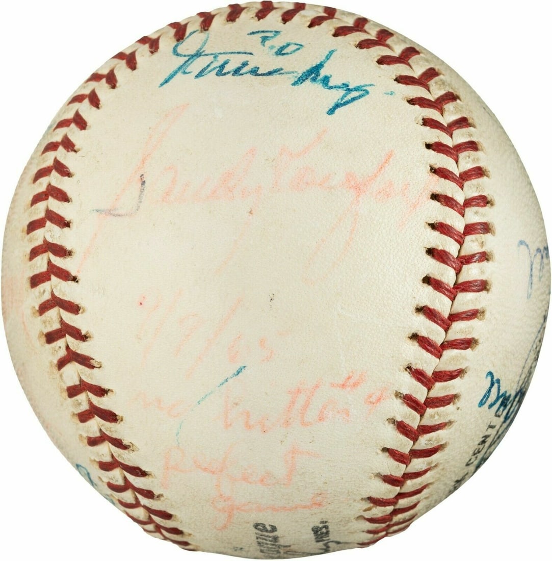 Sandy Koufax 1965 Perfect Game Signed Baseball with PSA JSA MEARS COA: Sandy Koufax 1965 Perfect Game Signed Baseball with PSA JSA MEARS COA Own a piece of baseball history with this Historic Sandy Koufax 1965 Perfect Game Signed Game Used Baseball. This Official Nationa