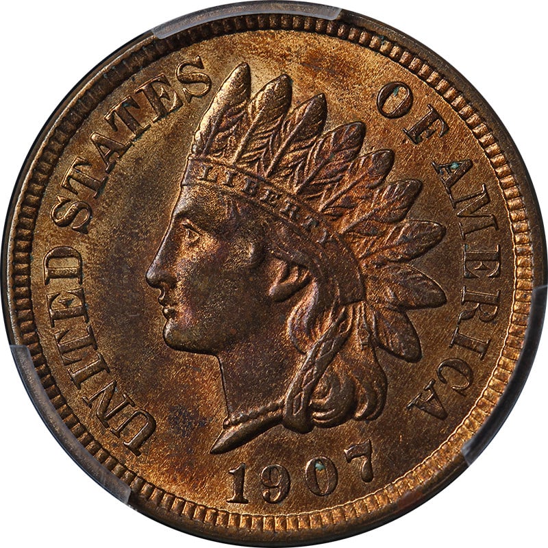 1907 Indian Cent PCGS MS64 RB Copper Coin Great Eye Appeal (1 of 4)