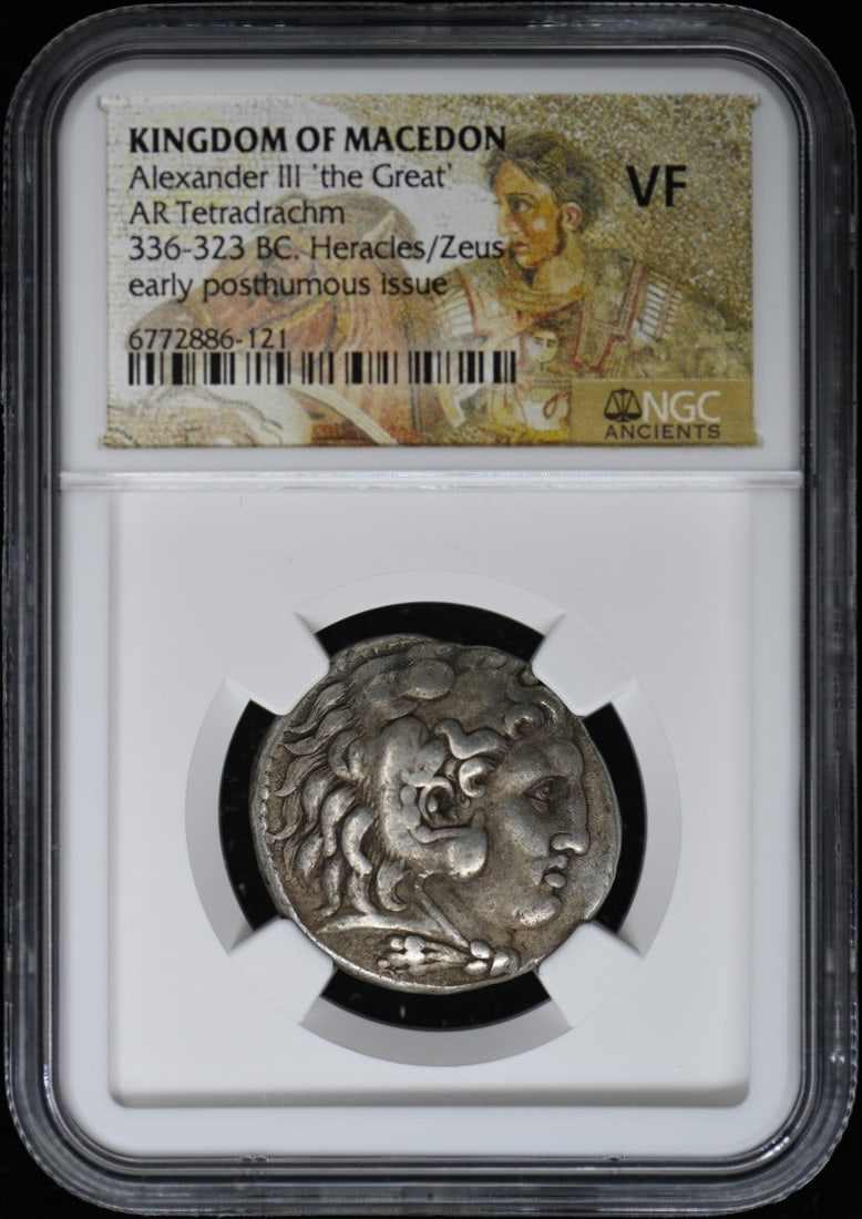 Alexander III Tetradrachm Kingdom of Macedon NGC Certified: Alexander III Tetradrachm Kingdom of Macedon NGC Certified This ancient Greek AR Tetradrachm features Alexander III 'the Great' from the Kingdom of Macedon. The coin is certified by NGC with a grade o