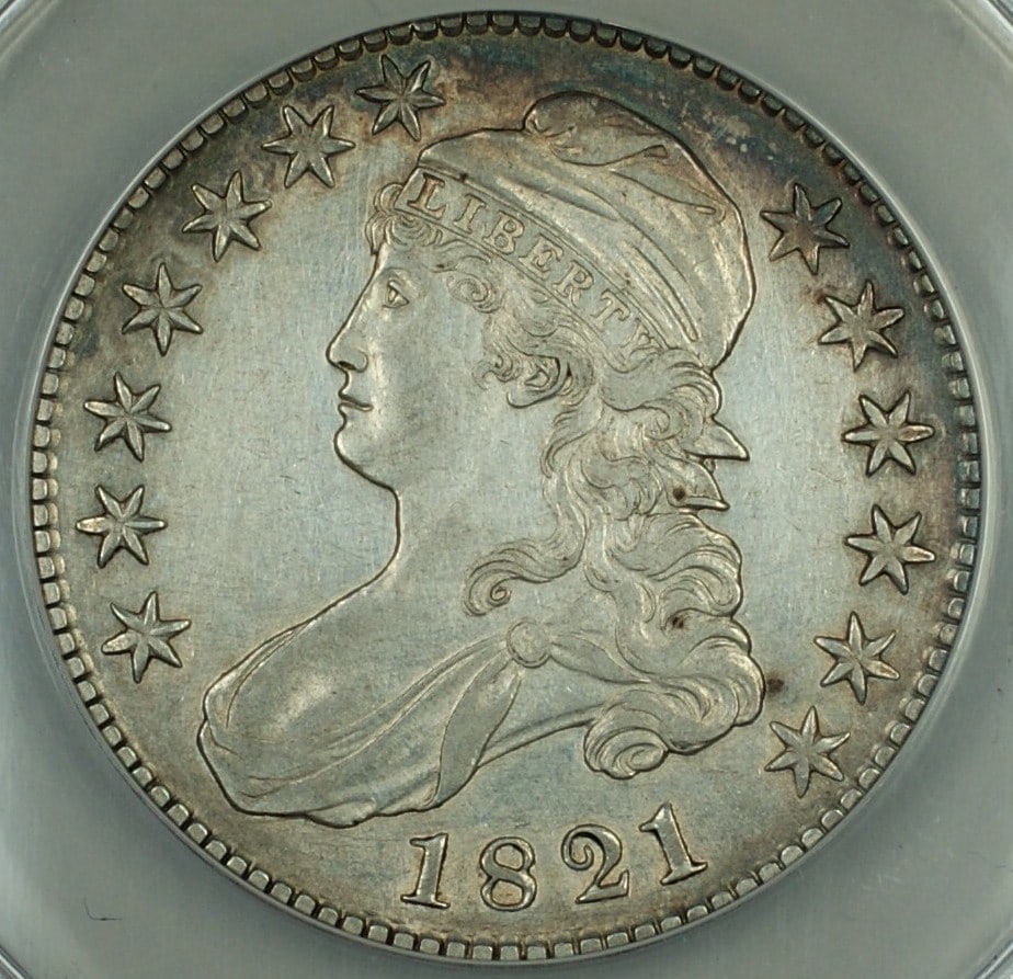 1821 Capped Bust Silver Half Dollar ANACS AU-50 Rarity-3 (1 of 4)