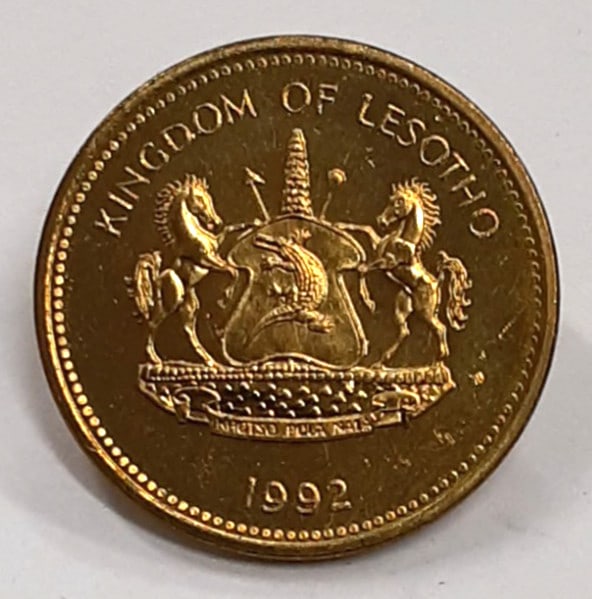 1992 Lesotho 2 Lisente Coin BU Roll of 25 Uncirculated Brass Coins (1 of 3)