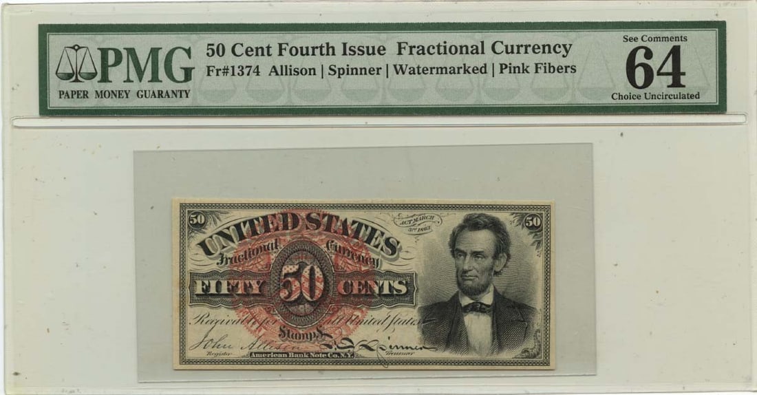 PMG CU64 Fractional Currency 50 Cents Fourth Issue FR#1374 (1 of 2)