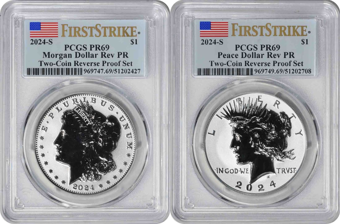 2024-S Morgan Peace Silver Dollar 2-Coin Reverse Proof Set PR69 PCGS (1 of 2)